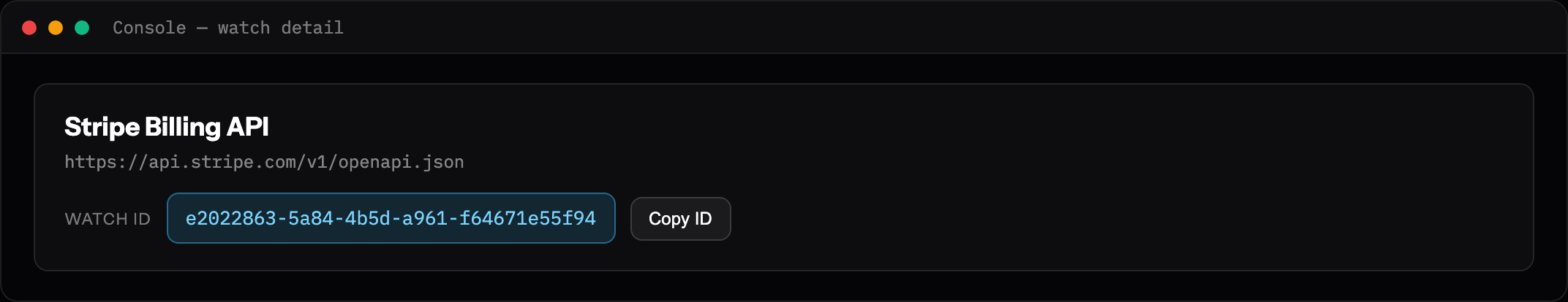 Watch detail card highlighting the watch UUID